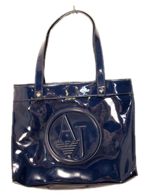 アルマーニ ジーンズ ARMANI JEANS ハンドバッグ トート エナメル 青  