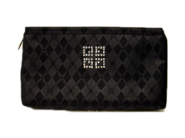 ジバンシィ GIVENCHY ポーチ コスメ ロゴ ラインストーン 黒 