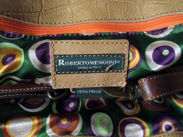 ROBERTOMENGONI VERA PELLE バッグ ショルダー レザー 型押し ベージュ 