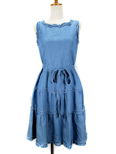 未使用品 アンレクレ En Recre ワンピース デニム フリル カットオフ ノースリーブ 2 青 レディース 176 ベクトルパーク