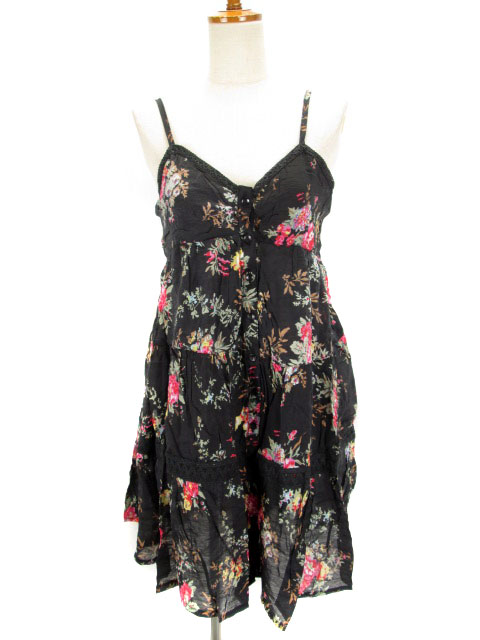 スリーフォータイム Threefourtime ワンピース キャミワンピ 花柄 レース シフォン 黒 レディース 176 ベクトルパーク