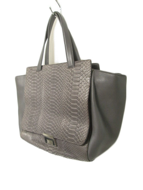 ナガタニ NAGATANI ハンドバッグ トート レザー パイソン グレー  
