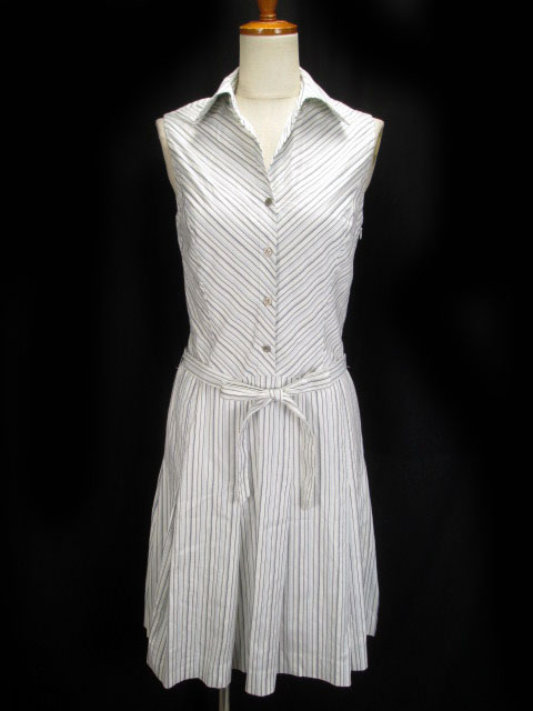 ルスーク Le Souk ワンピース フレア ストライプ スキッパー ノースリーブ 38 白 レディース 176 ベクトルパーク