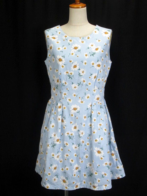 未使用品 アースミュージック エコロジー Earth Music Ecology ワンピース フレア 花柄 ノースリーブ M 水色 レディース 176 ベクトルパーク