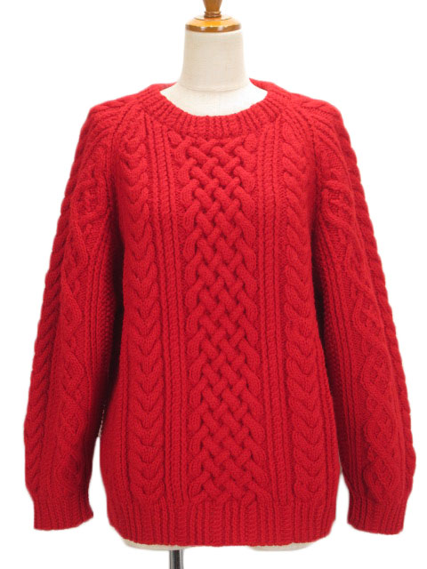 マカフィー Macphee トゥモローランド Hand Made セーター アランニット ケーブル編み ウール M 赤 レディース 176 ベクトルパーク