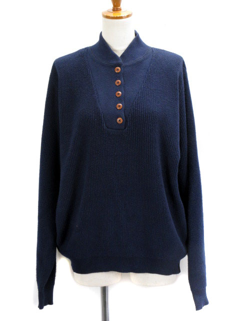 ランズエンド Lands End セーター ニット 畦編み ヘンリーネック 紺