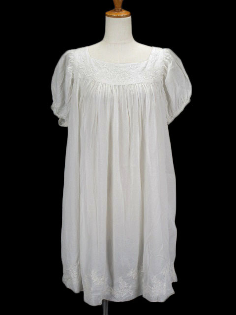 トプカピ J Topkapi ワンピース スクエアネック 刺繍 パフスリーブ 半袖 F 白 オフホワイト レディース 176 ベクトルパーク