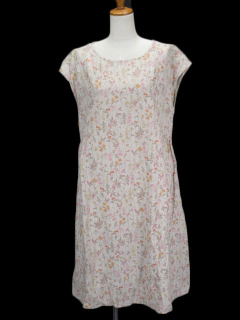 サマンサモスモス Sm2 リネン花柄後ろ切替ワンピース M ベージュ レディース 176 ベクトルパーク