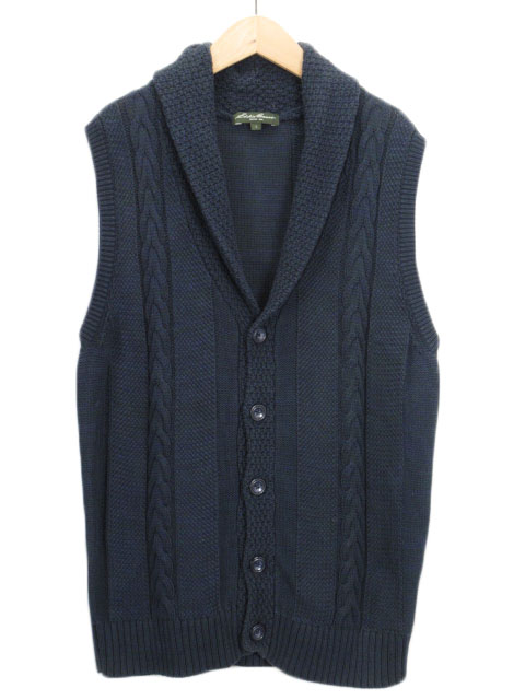 エディーバウアー Eddie Bauer カーディガン ベスト ショールカラー ミックスニット L 紺 ネイビー メンズ 176 ベクトルパーク