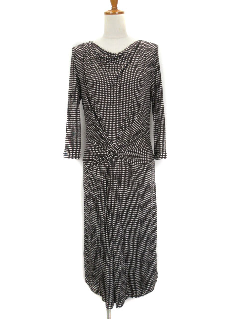 ダーマコレクション Dama Collection ワンピース 総柄 ドレープ ツイスト 七分袖 シルクジャージー M 黒 ブラック レディース 176 ベクトルパーク