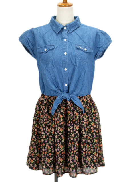 ピンクラテ Pink Latte ワンピース ドッキング 花柄 シャンブレー シフォン M 青 ブルー レディース 176 ベクトルパーク