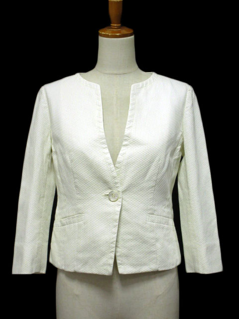 アクアスキュータム Aquascutum ジャケット ノーカラー 七分袖 コットン 7 白 アイボリー レディース 176 ベクトルパーク