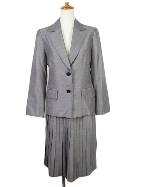 ランバン Lanvin Collection スーツ ジャケット テーラード スカート プリーツ ピンチェック シルク混 38 グレー レディース 176 ベクトルパーク