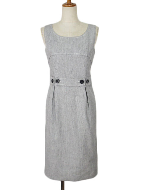 23区 オンワード樫山 ワンピース タック ピンチェック ノースリーブ コットン リネン 38 グレー レディース 176 ベクトルパーク