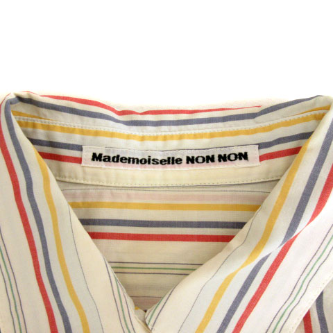 美品 Mademoiselle NON NON マドモアゼルノンノン ストライプ柄 シアサッカー 長袖シャツ サイズ 38 M /ブルー×ホワイト マドモアゼルノンノンMademoiselle NON NON シアサッカーストライプ
