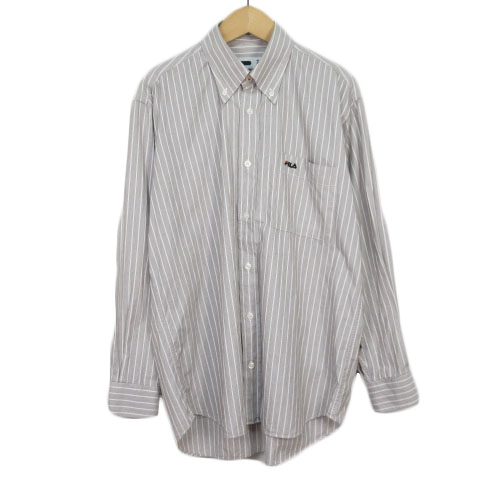 フィラ Fila シャツ ボタンダウン ストライプ 刺繍 ロゴ 長袖 M グレー メンズ 176 ベクトルパーク