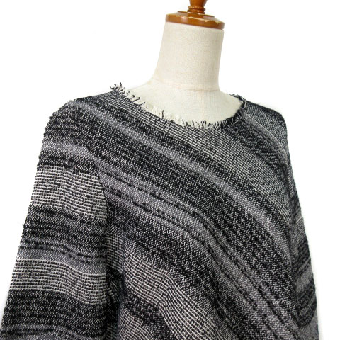 ザラ ベーシック Zara Basic ワンピース ツイード フリンジ 七分袖 ウール混 M 黒 ブラック レディース 176 ベクトルパーク