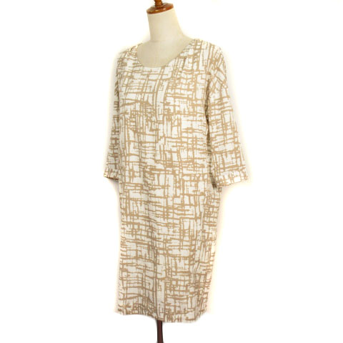 リエス Liesse ワンピース サックワンピ プルオーバー 総柄 七分袖 2 ベージュ レディース 176 ベクトルパーク