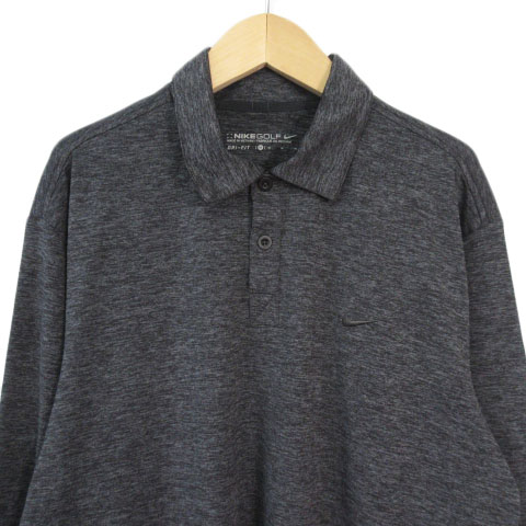 NIKE GOLF 長袖ポロシャツ グレー M ナイキゴルフ NIKE GOLF DRI-FIT ポロシャツ メランジ