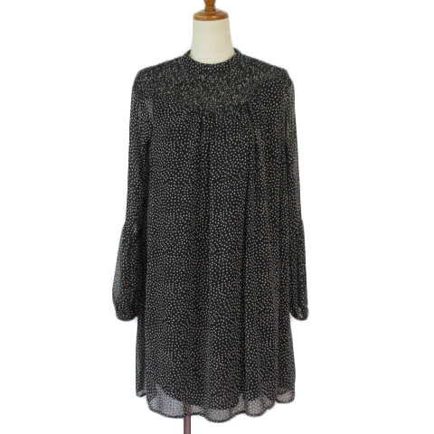 ザラ ベーシック Zara Basic ワンピース プルオーバー ドット バルーンスリーブ シフォン Xs 黒 ブラック レディース 176 ベクトルパーク