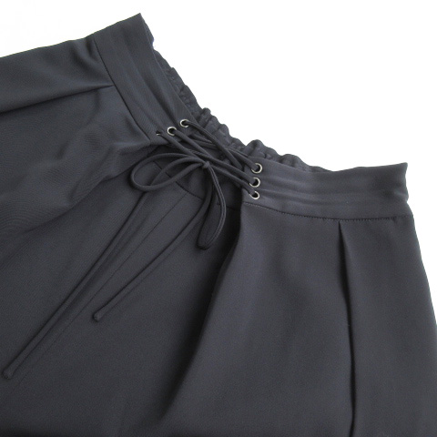 プルーヴ PREUVE パンツ ワイド ハイウエスト レースアップ 38 紺 