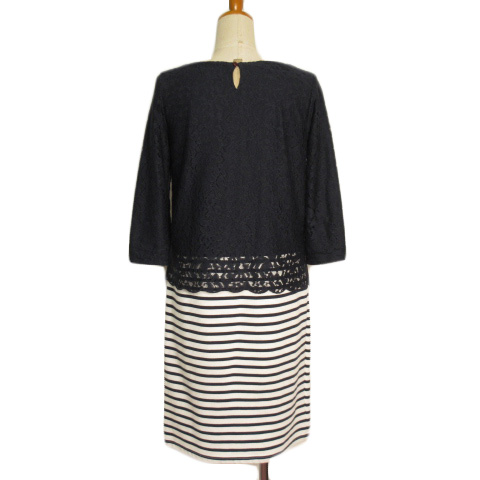 インデックス Index ワンピース ドッキング レース ボーダー 七分袖 M 紺 ネイビー 白 ホワイト レディース 176 ベクトルパーク