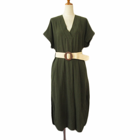 ザラ Zara リネンブレンド ベルトディテール チュニックワンピース M カーキ レディース 176 ベクトルパーク