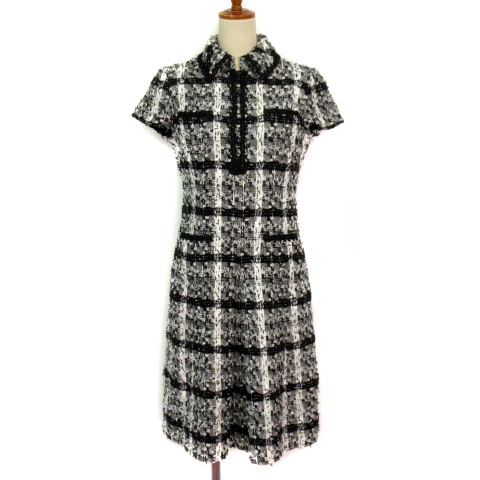 ハロッズ Harrods ワンピース フレア ツイード タック ラメ 半袖 2 黒 ブラック レディース 176 ベクトルパーク