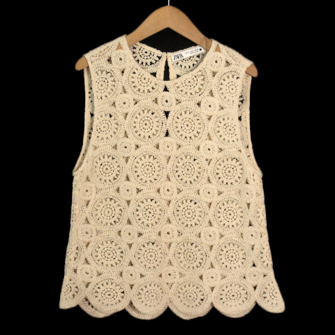 ザラ Zara カットソー ニット ベスト レース S ベージュ レディース 176 ベクトルパーク