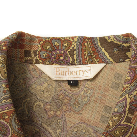 Burberry's バーバリーズ 総柄 長袖 ブラウス 良好 サイズ:11  ブラウン ウール レディース  トップス ペイズリー バーバリーズ Burberrys ブラウス ペイズリー 花柄 11 国内正規