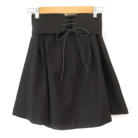 黒 レースアップ フレアスカート コルセット コルセット風フリルレース