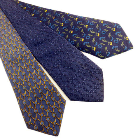 エルメス HERMES ネクタイ 3本セット 総柄 シルク フランス製 青  