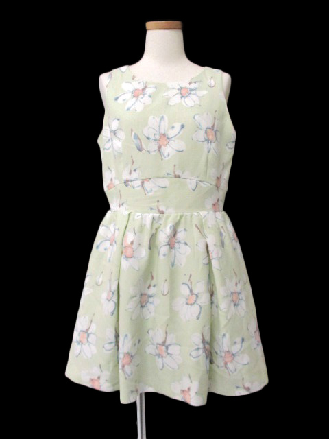 ダズリン Dazzlin ワンピース フレア ミニ ノースリーブ 花柄 M ミントグリーン Im14 レディース 179 ベクトルパーク
