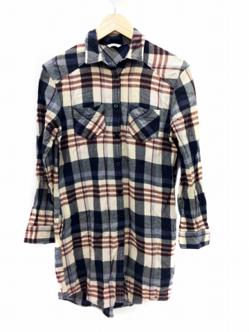 アヴァンリリィ Avan Lily シャツ ネルシャツ ロング 長袖 チェック F 紺 ネイビー 白 ホワイト Hm85 レディース 1 ベクトルパーク