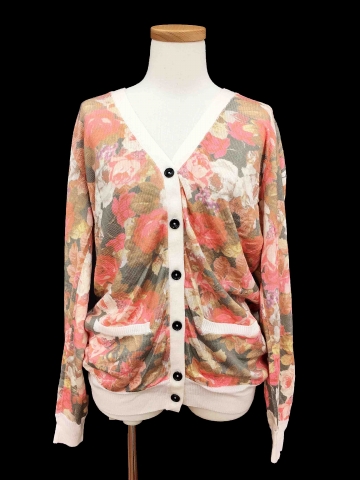 ジョイリッチ JOYRICH カーディガン ニット 花柄 長袖 S マルチカラー  