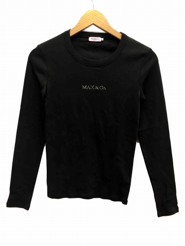 マックス&コー MAX&CO. Tシャツ ロゴ ビジュー 長袖 S 黒 ブラック 