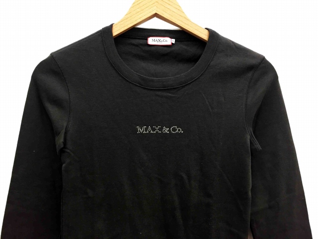マックス&コー MAX&CO. Tシャツ ロゴ ビジュー 長袖 S 黒 ブラック 