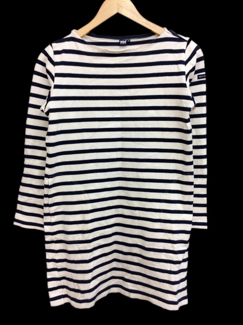 ヘリーハンセン Helly Hansen ワンピース ミニ ボートネック ボーダー 長袖 M 白 ホワイト 紺 ネイビー Fh76 レディース 1 ベクトルパーク