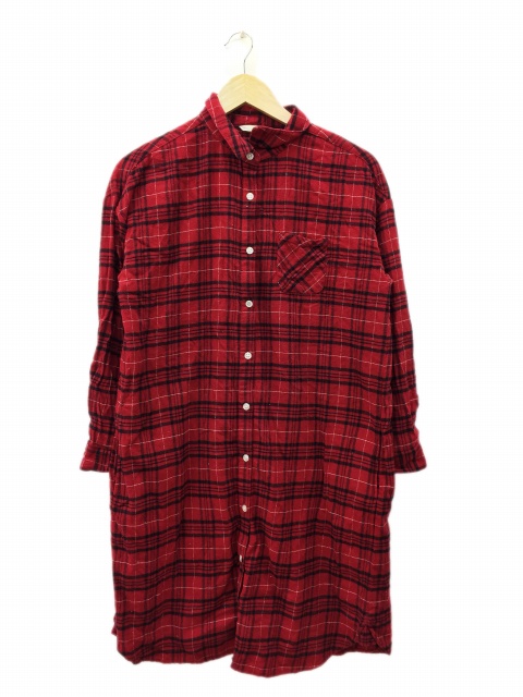 スタディオクリップ Studio Clip ワンピース シャツ ひざ丈 チェック 長袖 赤 レッド Fh29 レディース 1 ベクトルパーク