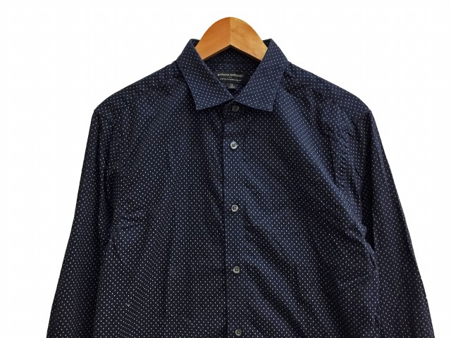 バナナリパブリック Banana Republic シャツ カジュアル 総柄 長袖 M 紺 ネイビー 白 ホワイト As59 メンズ 1 ベクトルパーク