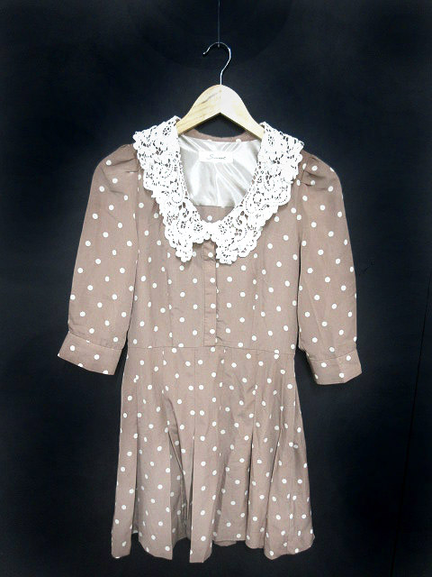 スナイデル Snidel ワンピース ひざ丈 ドット レース 襟付き 七分袖 F 茶色 ブラウン Yk269 レディース 1 ベクトルパーク