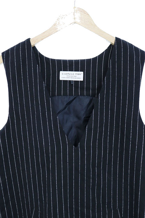 チャオパニック ティピー Ciaopanic Typy ワンピース ひざ丈 ジャンパースカート ノースリーブ ストライプ 1 黒 ブラック Mo5 レディース 1 ベクトルパーク