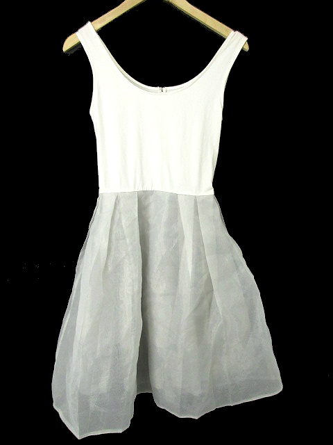 ジルスチュアート Jill Stuart ワンピース フレア ひざ丈 オーガンジー チュール ノースリーブ 切替 Fr 白 ホワイト グレー Tm26 レディース 1 ベクトルパーク