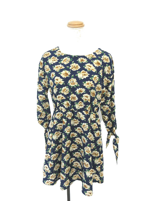 チャオパニック Ciaopanic ワンピース ミニ 長袖 花柄 紺 ネイビー Ay13 レディース 1 ベクトルパーク