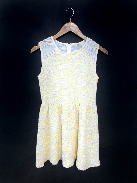 ローズバッド Rose Bud ワンピース Aライン ミニ 総柄 ノースリーブ 切替 ジップアップ F 白 ホワイト 黄色 イエロー Yk2 レディース 1 ベクトルパーク