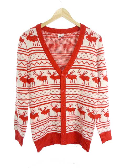 ロデオクラウンズ Rodeo Crowns カーディガン ニット ノルディック柄 2 赤 レッド 白 ホワイト Jn97 メンズ 1 ベクトルパーク