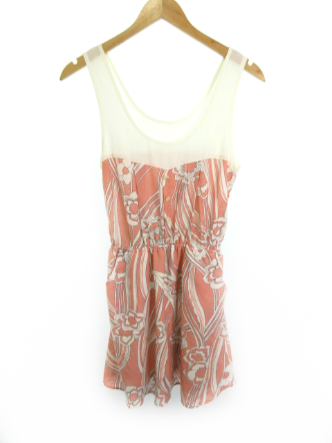 ミーア Miia ワンピース ミニ ノースリーブ 切替 総柄 F ピンク 白 ホワイト Rk16 レディース 1 ベクトルパーク