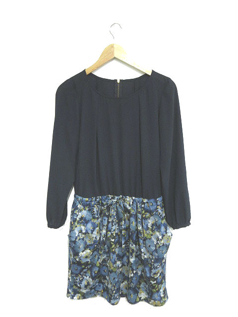 アパートバイローリーズ Apart By Lowrys ワンピース ひざ丈 花柄 長袖 M 紺 ネイビー 黄色 イエロー Yk29 レディース 1 ベクトルパーク