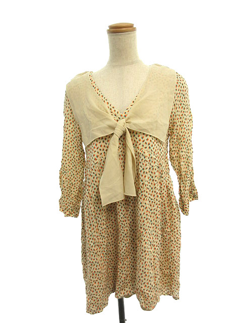 ミスティック Mystic ワンピース ミニ Vネック 総柄 長袖 ベージュ Tk4 レディース 1 ベクトルパーク