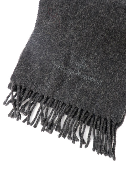 Vivienne Westwood 　ウールマフラー 黒 グレー ヴィヴィアンウエストウッド Vivienne Westwood マフラー ワンポイント